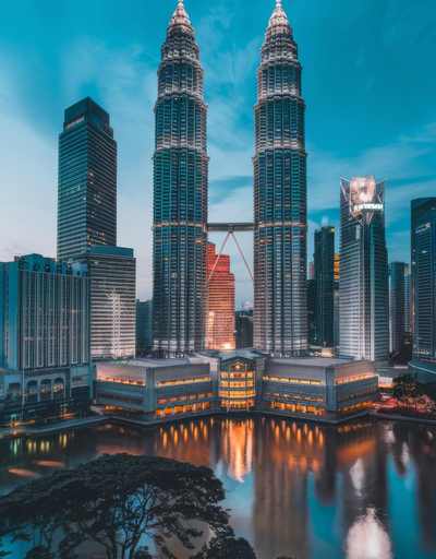 Petronas Towers skyline at dusk, Malaysia